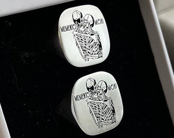 Skeleton Ring, Memento Mori Signet Ring, Amor Fati Pinky Ring, Hugging Lovers Ring, Stoic Jewelry, Gift for Him, Gift for Her, Birthday Gift