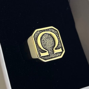 Anillo con sello del alfabeto griego, anillo con símbolo omega, anillo de plata con letra para el meñique, joyería escolar, anillo de graduación, regalo de graduación, joyería con inicial latina