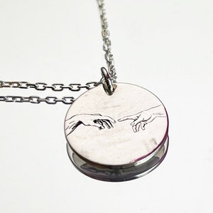 The Creation of Adam Necklace, Hand of God Pendant, Custom Art Jewelry, Artwork Michelangelo Gifts, Artist Painter Chain, Aesthetic Charm