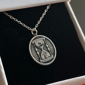 Memento Mori - Memento Vivere Necklace, Stoicism Pendant Men, Sand Watch Jewelry Women, Stoic Skull Pendant, Memember Memento Mori Jewelry