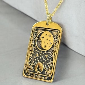 Colar de cartas de tarô La Luna de ouro 14k, pingente de lua de prata para mulheres, corrente de estrela para homens, joias góticas unissex Luna, presente de aniversário para ele e para ela