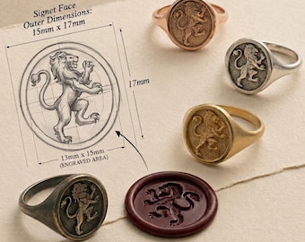 Lion Crest Signet Ring Silver Heraldic Family Pinky Ring