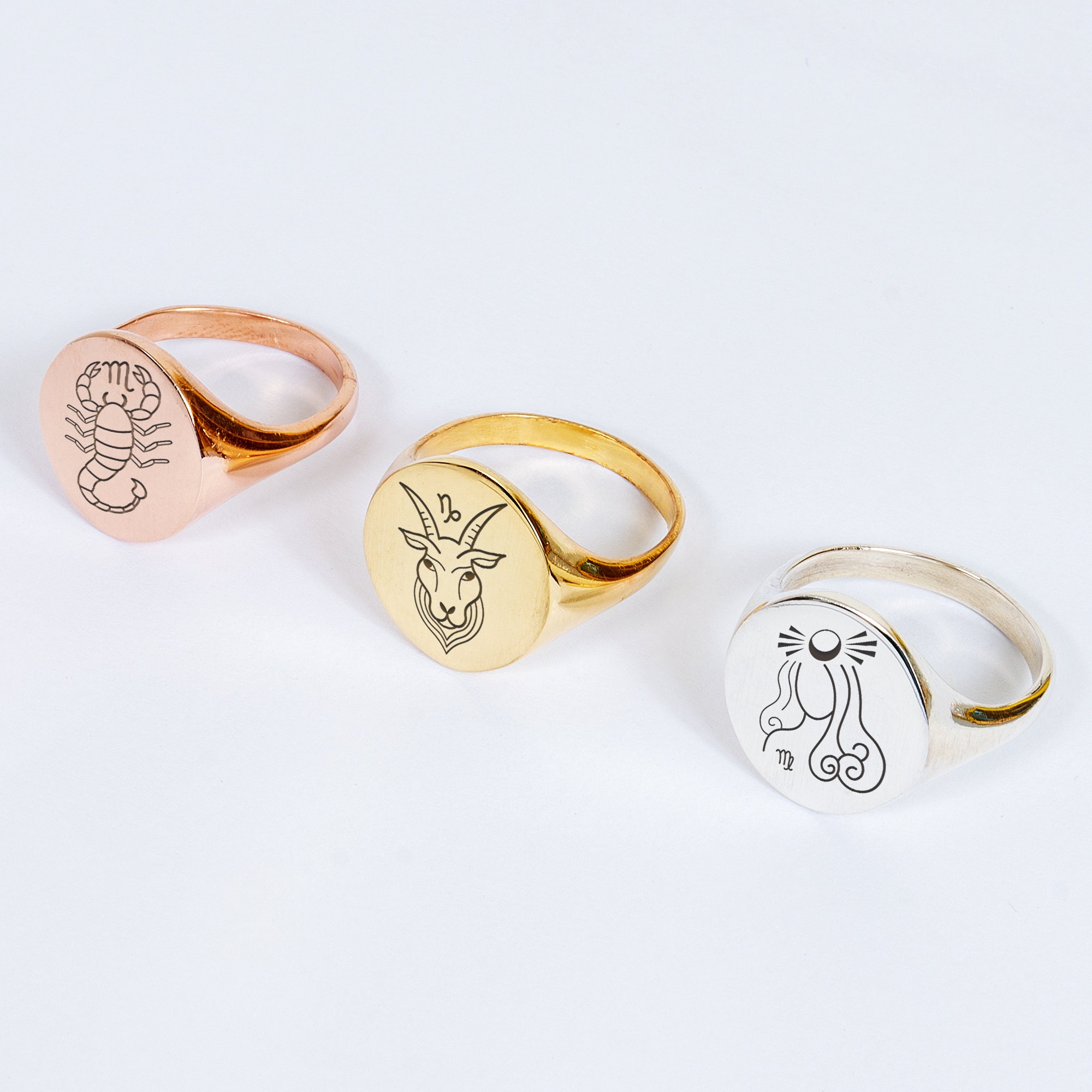 Zodiac Sign Signet Rings, Astrology Symbols Rings, Personalized ...
