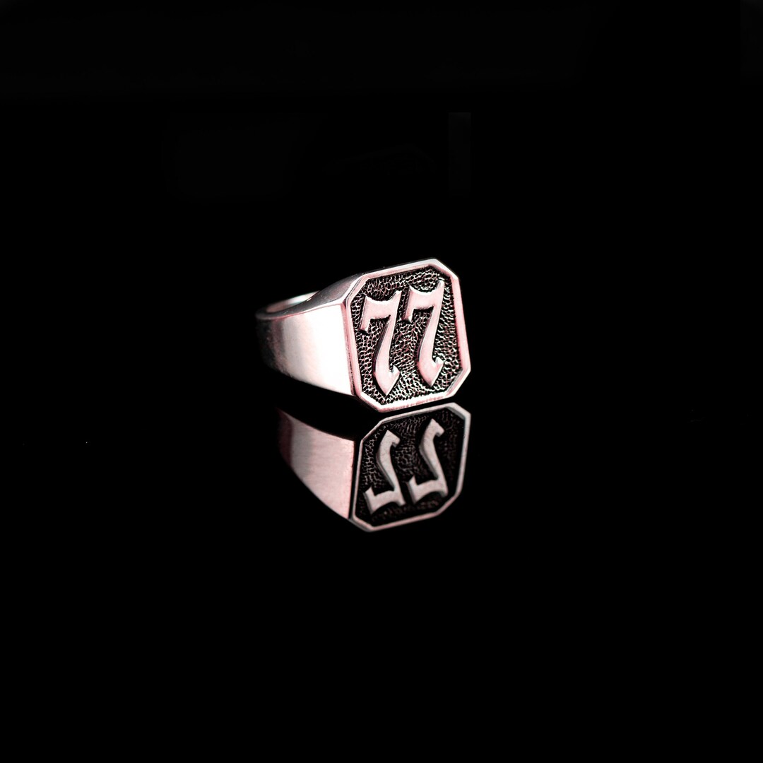 Custom Number Silver Signet Ring, Lucky Number Ring for Him, Signet ...