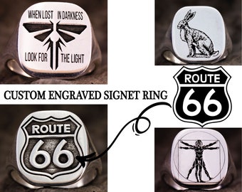 Custom Engraved Signet Ring, Custom Silver Pinky Ring, Personalized Engraved Chunky Ring, Custom Engraved Jewelry, Drawing Logo Name Ring