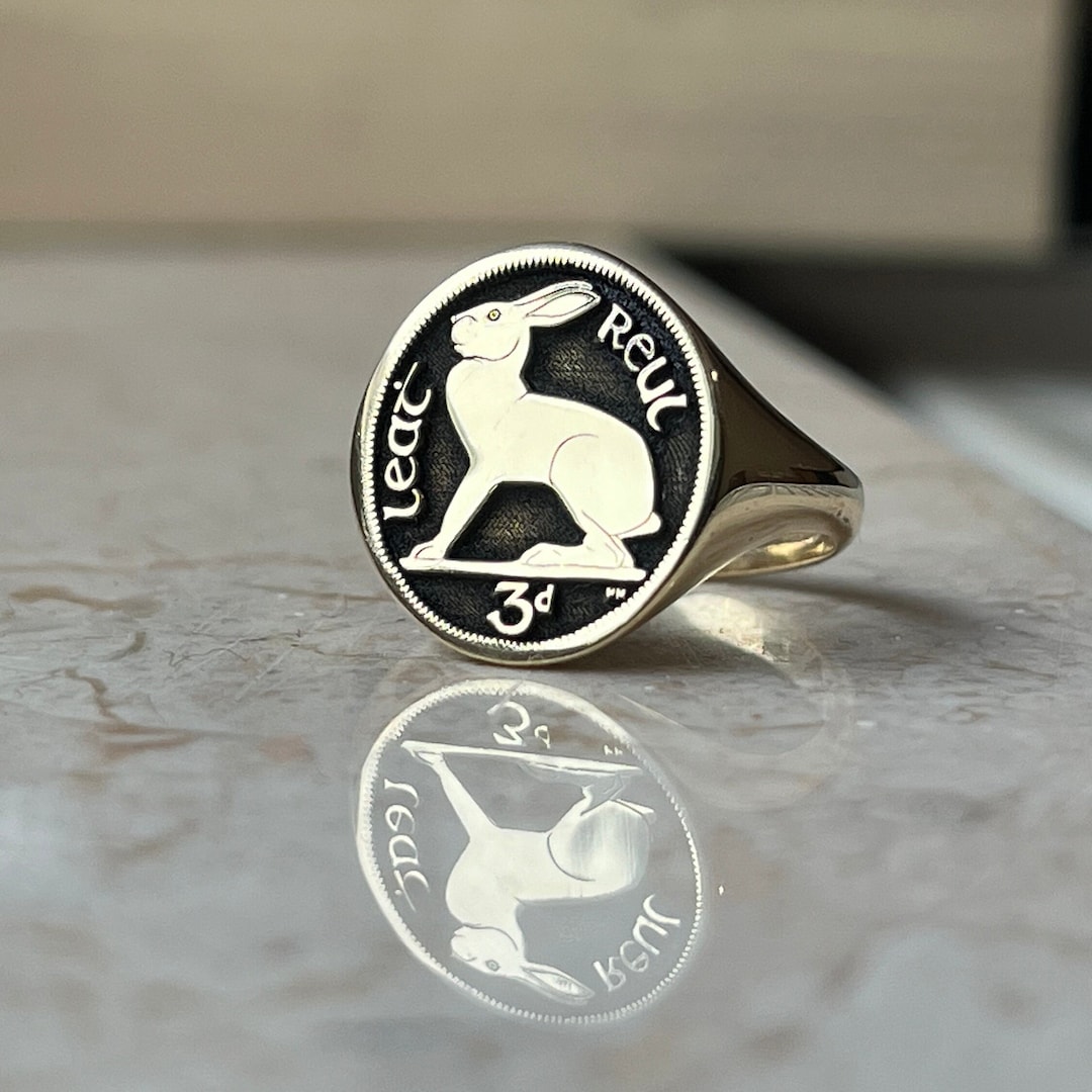 IRELAND Rabbit Ring, Irish Bunny Coin Signet Ring Women, Celtic Eire ...