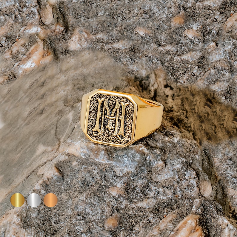 Custom Monogram Silver Ring Promise Ring for Him Etsy