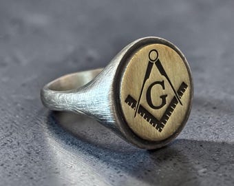 Masonic Signet Ring - Silver Master Mason Pinky Ring, Freemason Jewelry