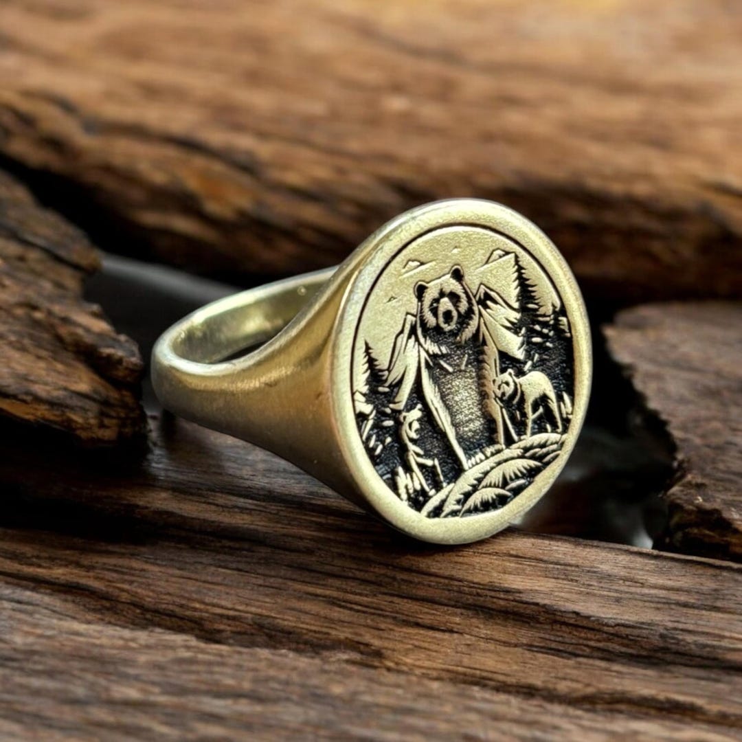 Bear Ring, Mother Bear Signet Ring Woman, Father Bear Pinky Ring Men ...