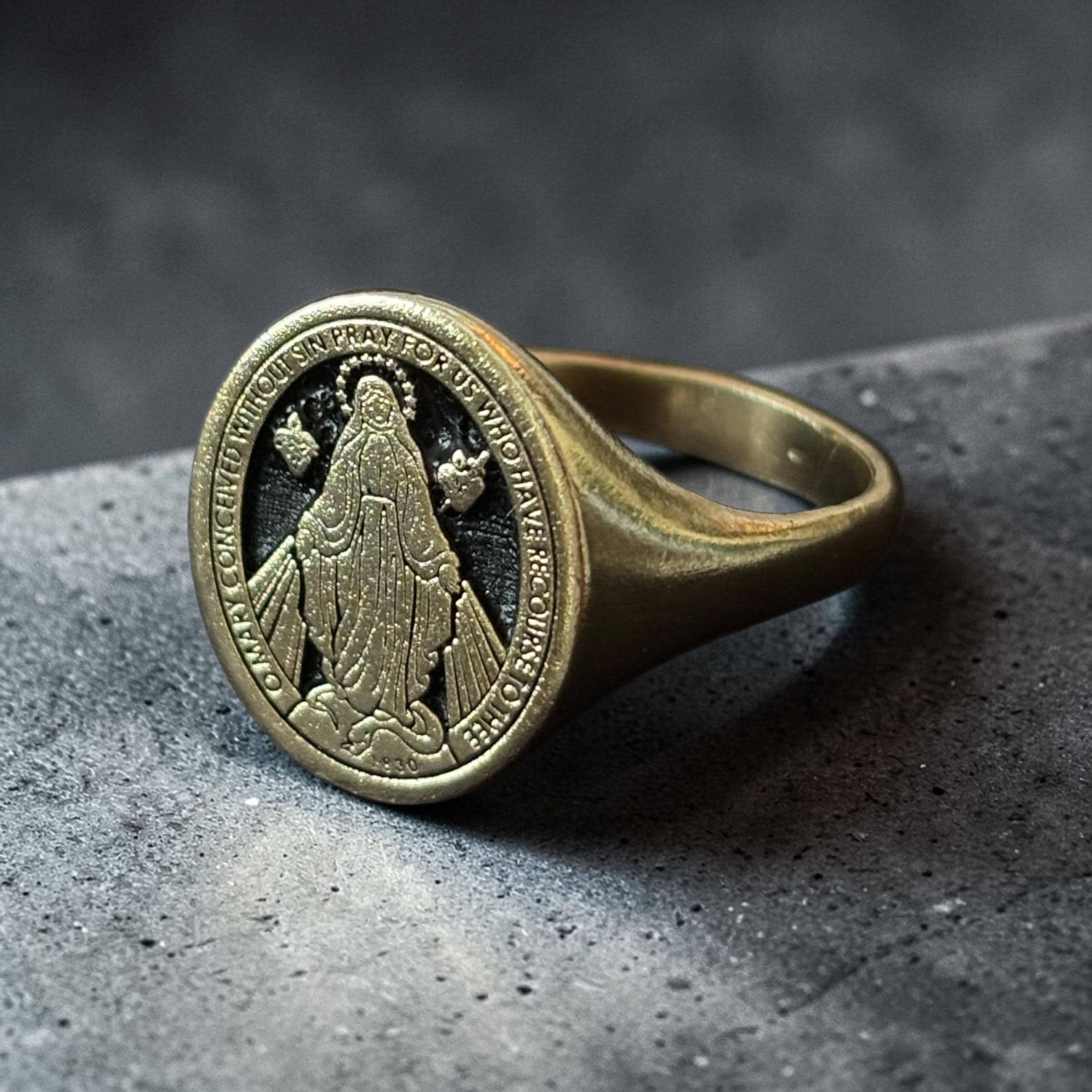 Miraculous Virgin Mary Ring, Marian Consecration Signet Ring