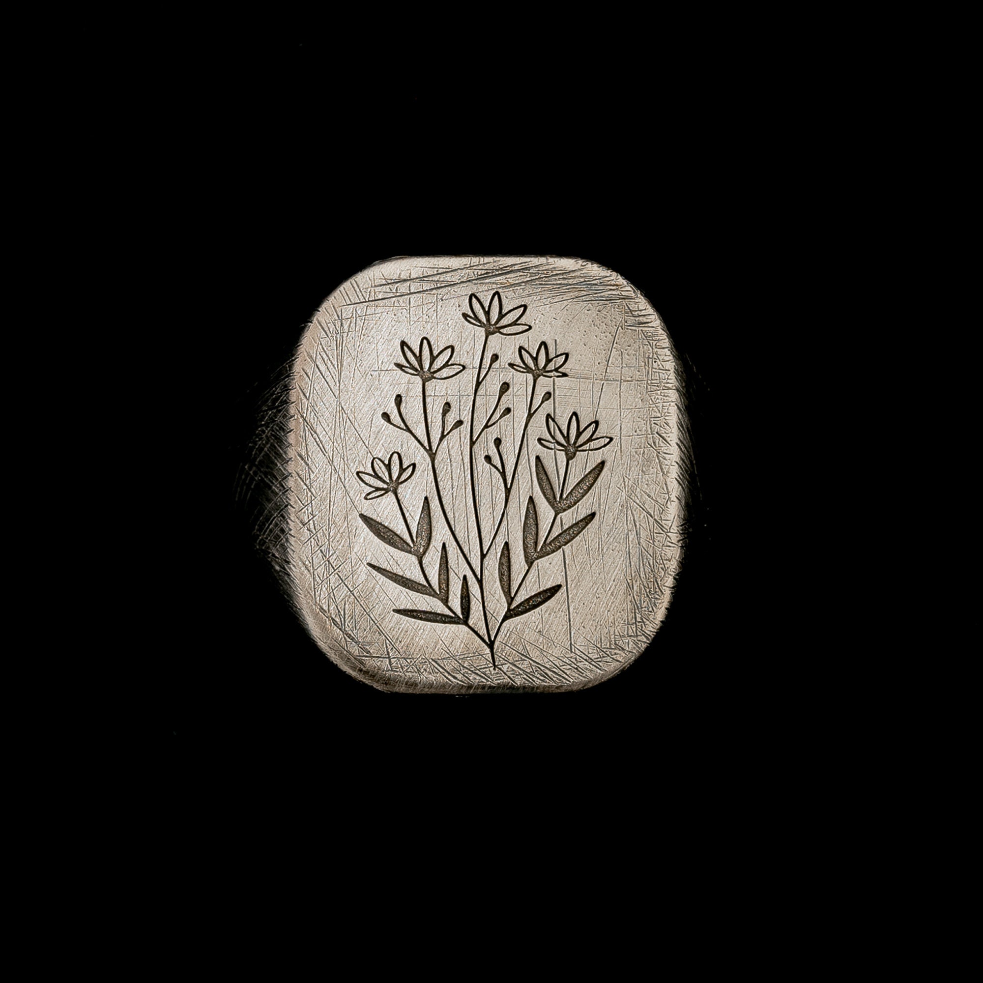 Vintage Wildflower Ring, Engraved Sterling Silver Signet Ring, Rings For Men and Women, Self Gift, Gift For Boyfriend, Vintage Jewelry