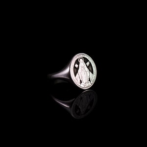 Miraculous Virgin Mary Ring, Marian Consecration Signet Ring, Virgin Mary Pinky Ring, Religious Christian Gifts Women, Family Gifts For Men image 6