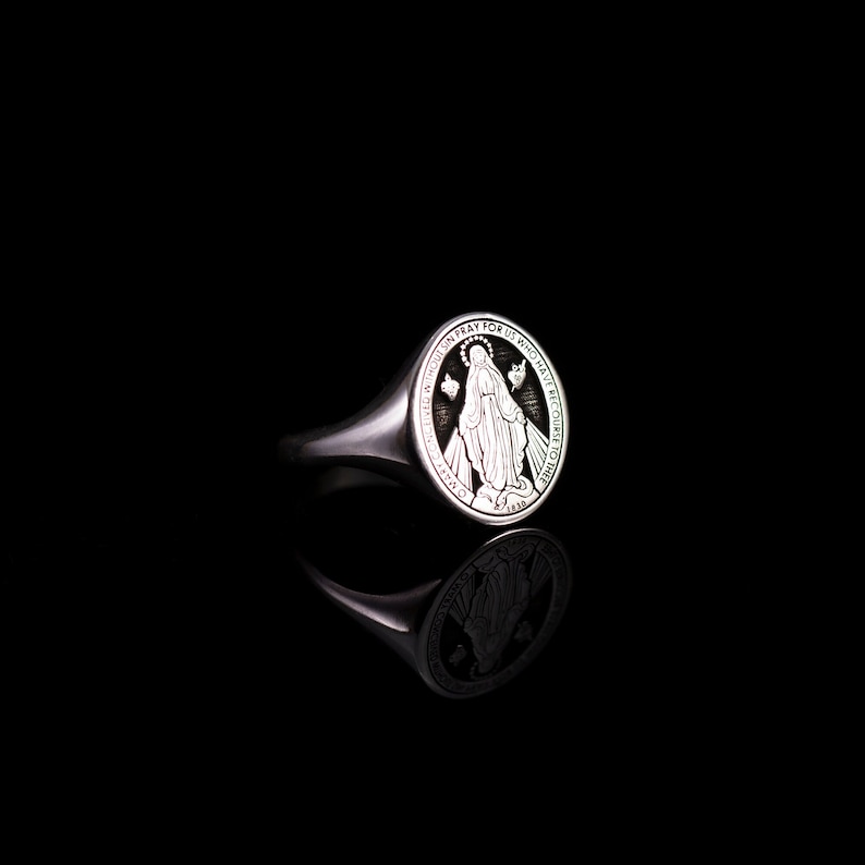 Miraculous Virgin Mary Ring, Marian Consecration Signet Ring, Virgin Mary Pinky Ring, Religious Christian Gifts Women, Family Gifts For Men image 6