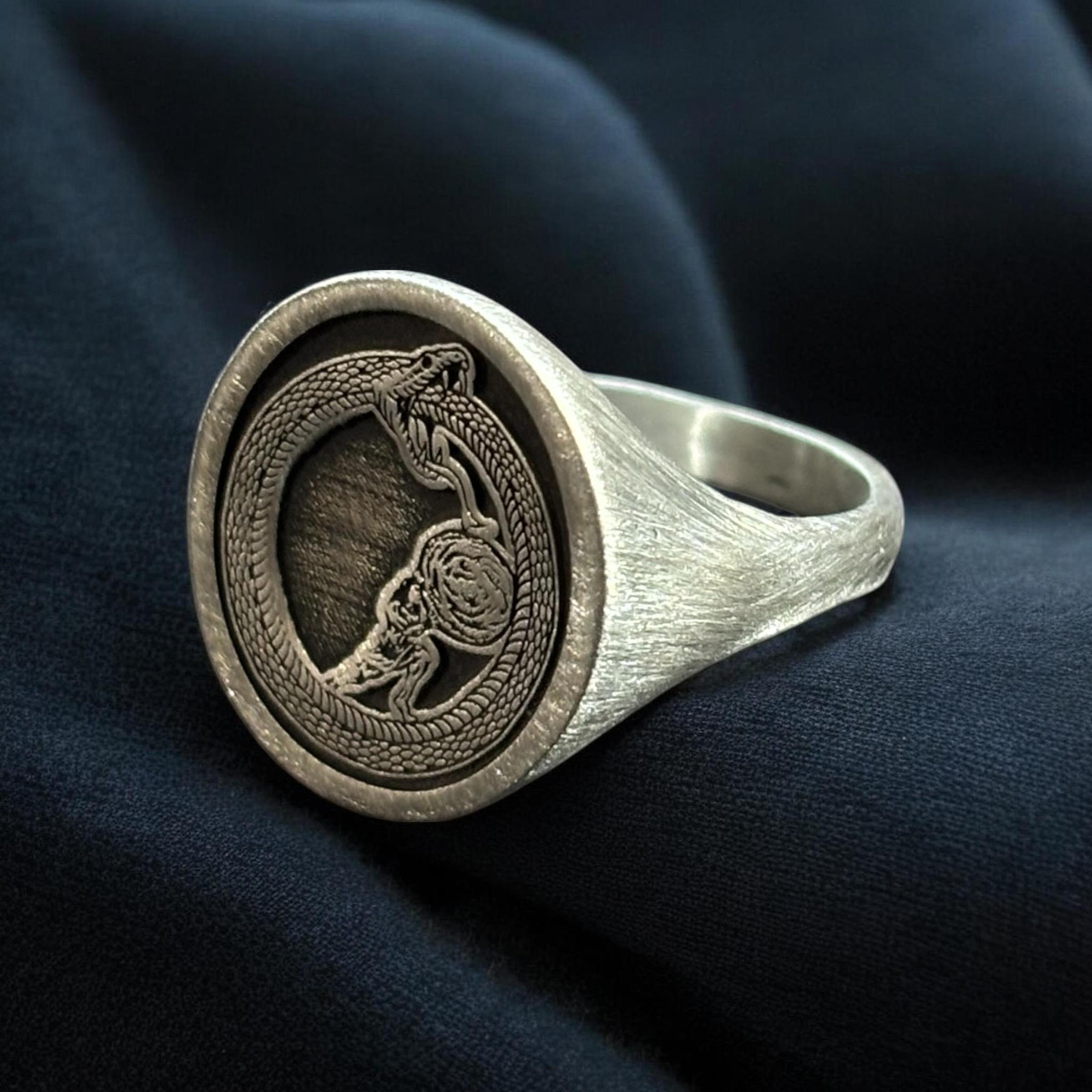 Sisyphus Ouroboros Ring, Greek Mythology Signet Ring Woman, Snake