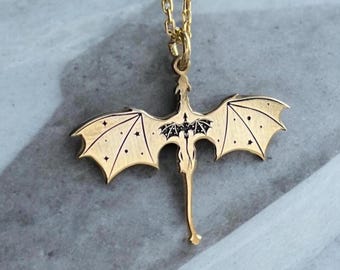 Collana con drago Valkyrie 14k, ciondolo Velaris Acotar, gioielli Starry Mountain, ciondolo Night Court, regalo a catena per lui, regalo di compleanno per lei