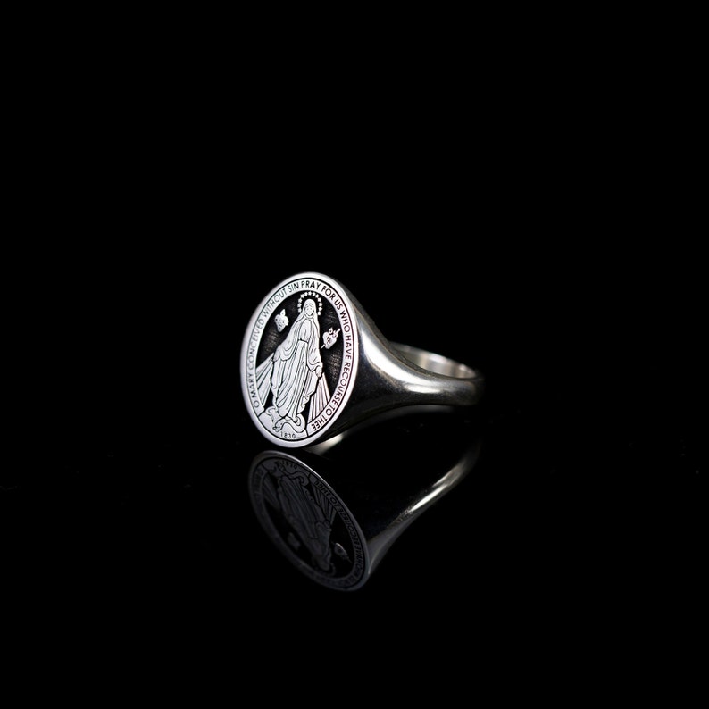 Miraculous Virgin Mary Ring, Marian Consecration Signet Ring, Virgin Mary Pinky Ring, Religious Christian Gifts Women, Family Gifts For Men image 5