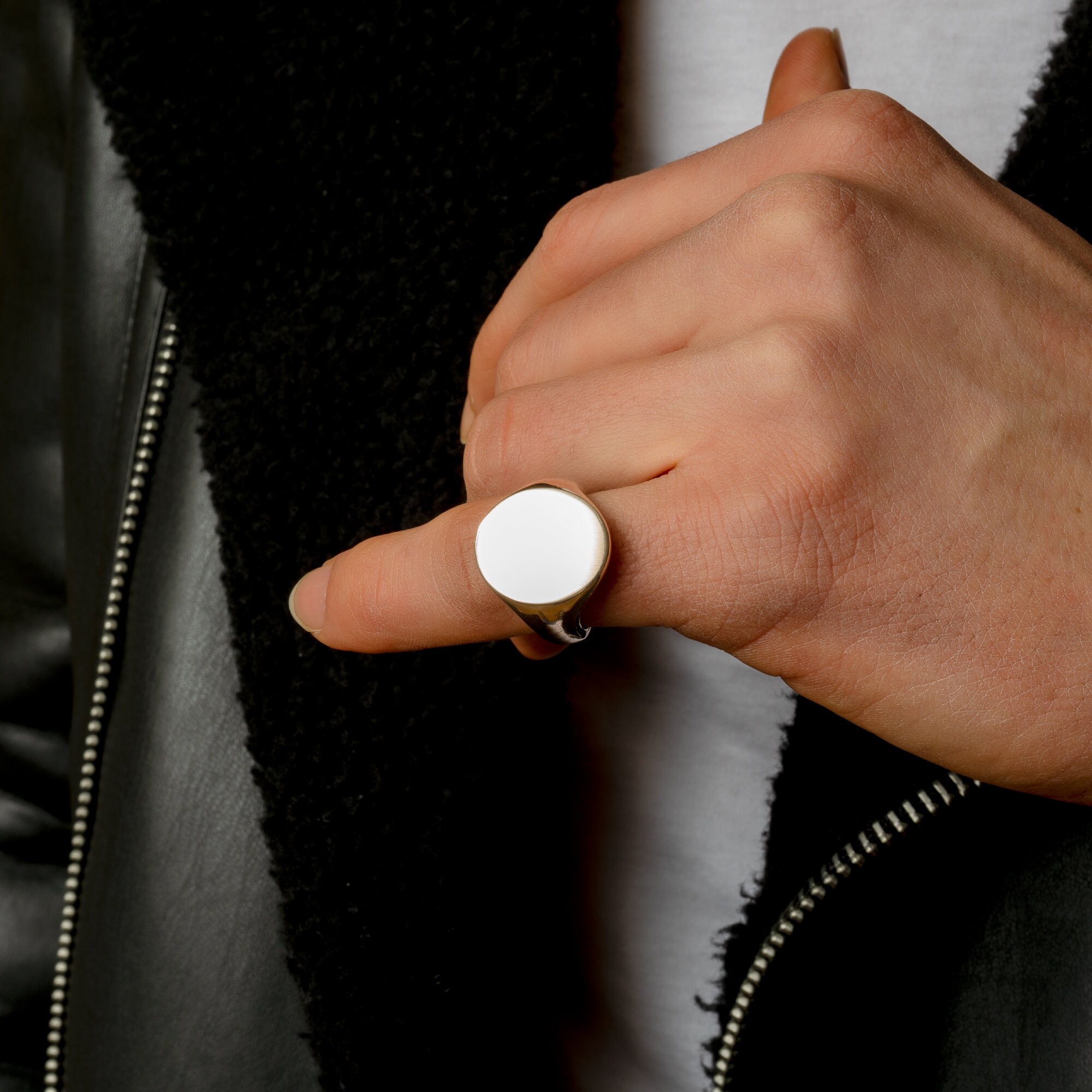 Sterling Silver Half Engraved Oval Signet Ring - Dainty Ladies Pinky Ring, Handmade UK