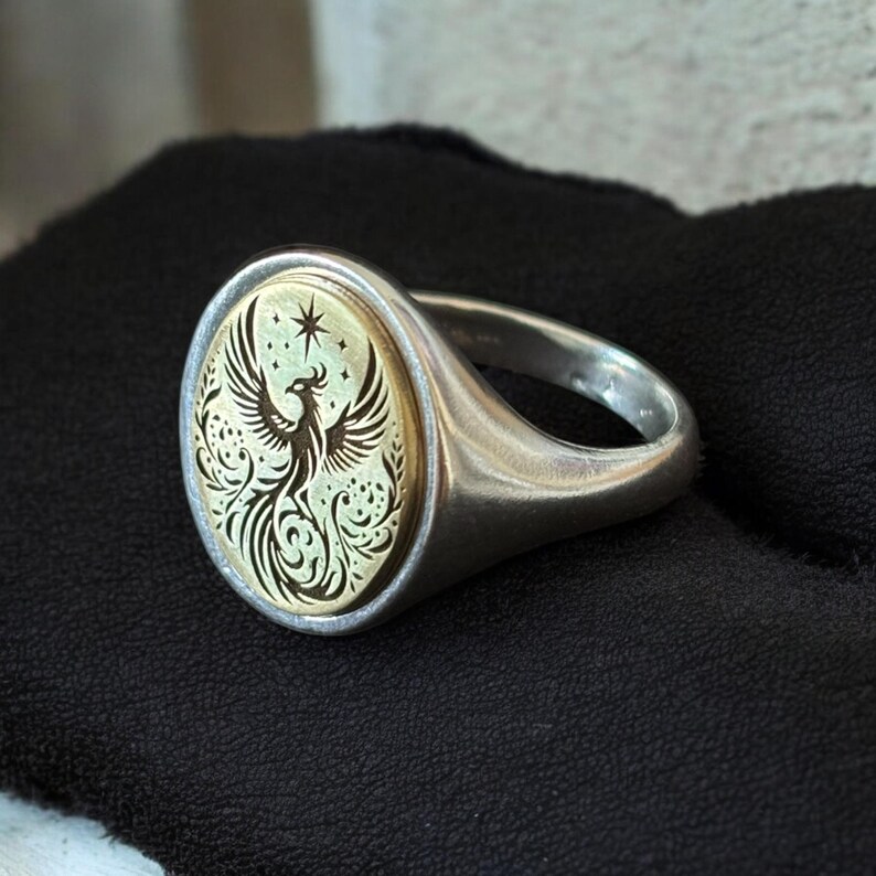 Phoenix Rising Ring Gold Phoenix Rising Signet Ring – Fire Bird Mythology Pinky Ring Jewelry - Etsy