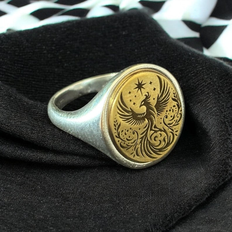 Phoenix Rising Ring Gold Phoenix Rising Signet Ring – Fire Bird Mythology Pinky Ring Jewelry - Etsy