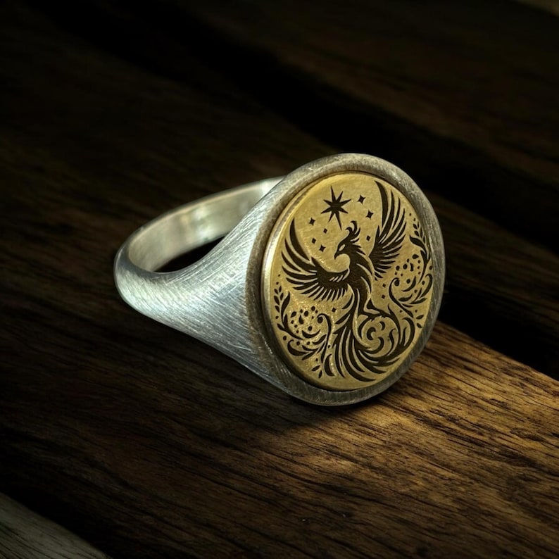 Phoenix Rising Ring Gold Phoenix Rising Signet Ring – Fire Bird Mythology Pinky Ring Jewelry - Etsy
