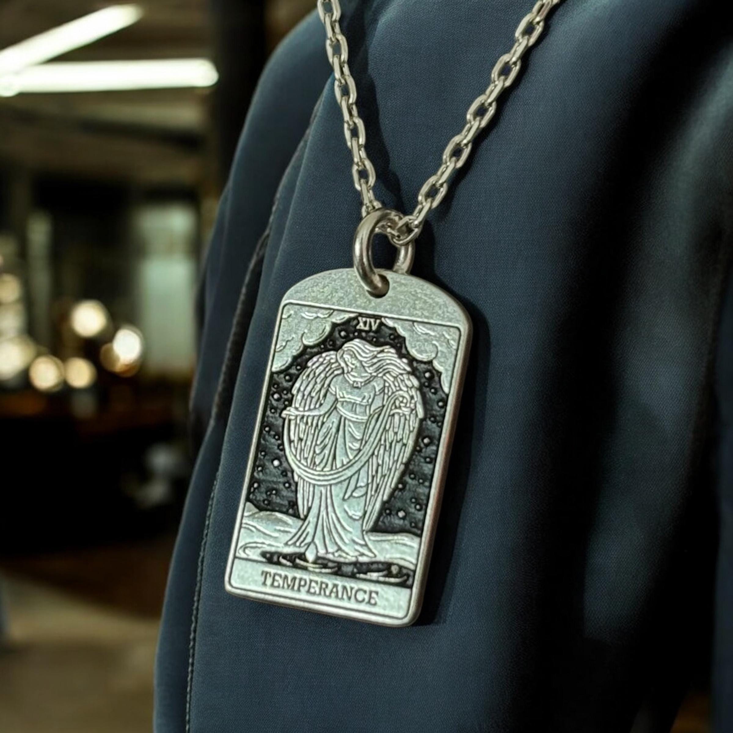 Temperance Tarot Card Necklace – Silver and Gold Mystic Pendant 