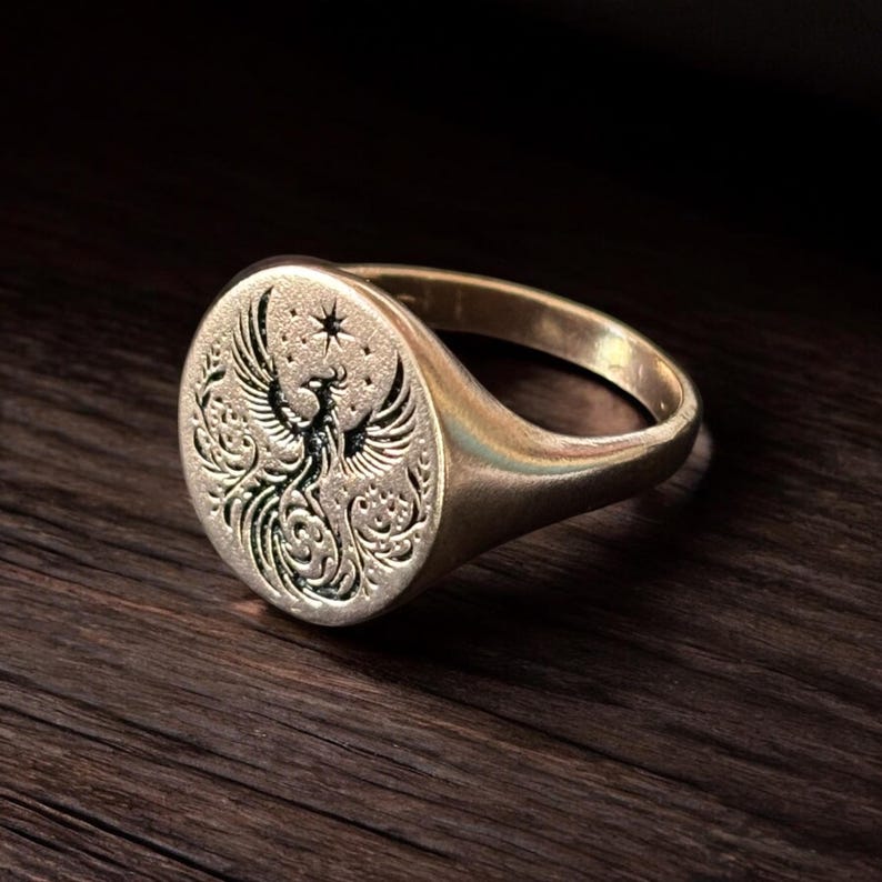 Phoneix Rig Phoenix Ring, Legendary Rising Signet Ring Women, Mythologic Simurg ...