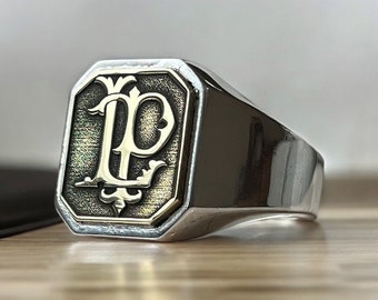 Two Tone Monogram Ring-Valentines Day-Personalized Signet Ring-Initial Signet Ring-Personalized Jewelry-Gold Signet Ring-Monogram Jewelry