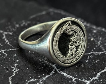 Sisyphus Ouroboros Ring, Greek Mythology Signet Ring Woman, Snake