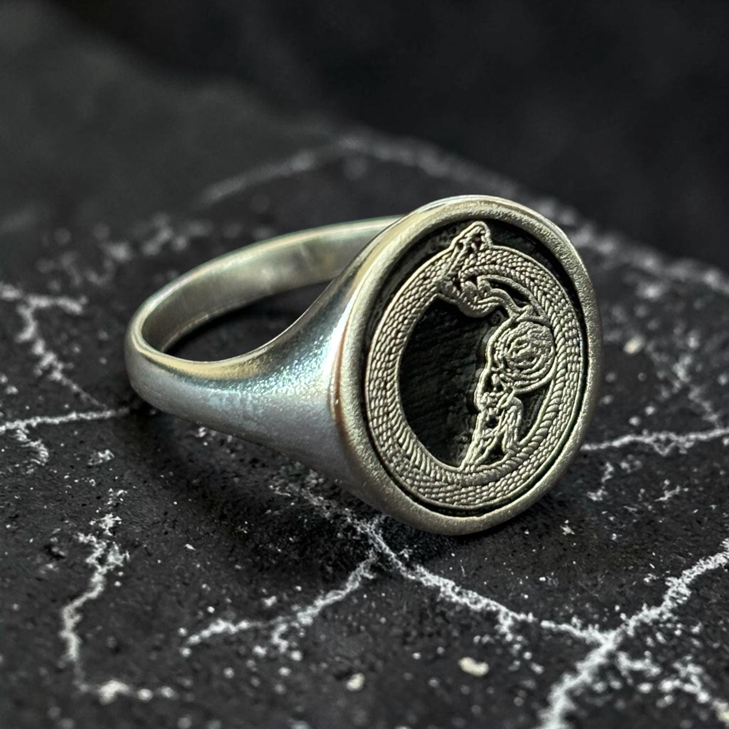 Sisyphus Ouroboros Ring, Greek Mythology Signet Ring Woman, Snake