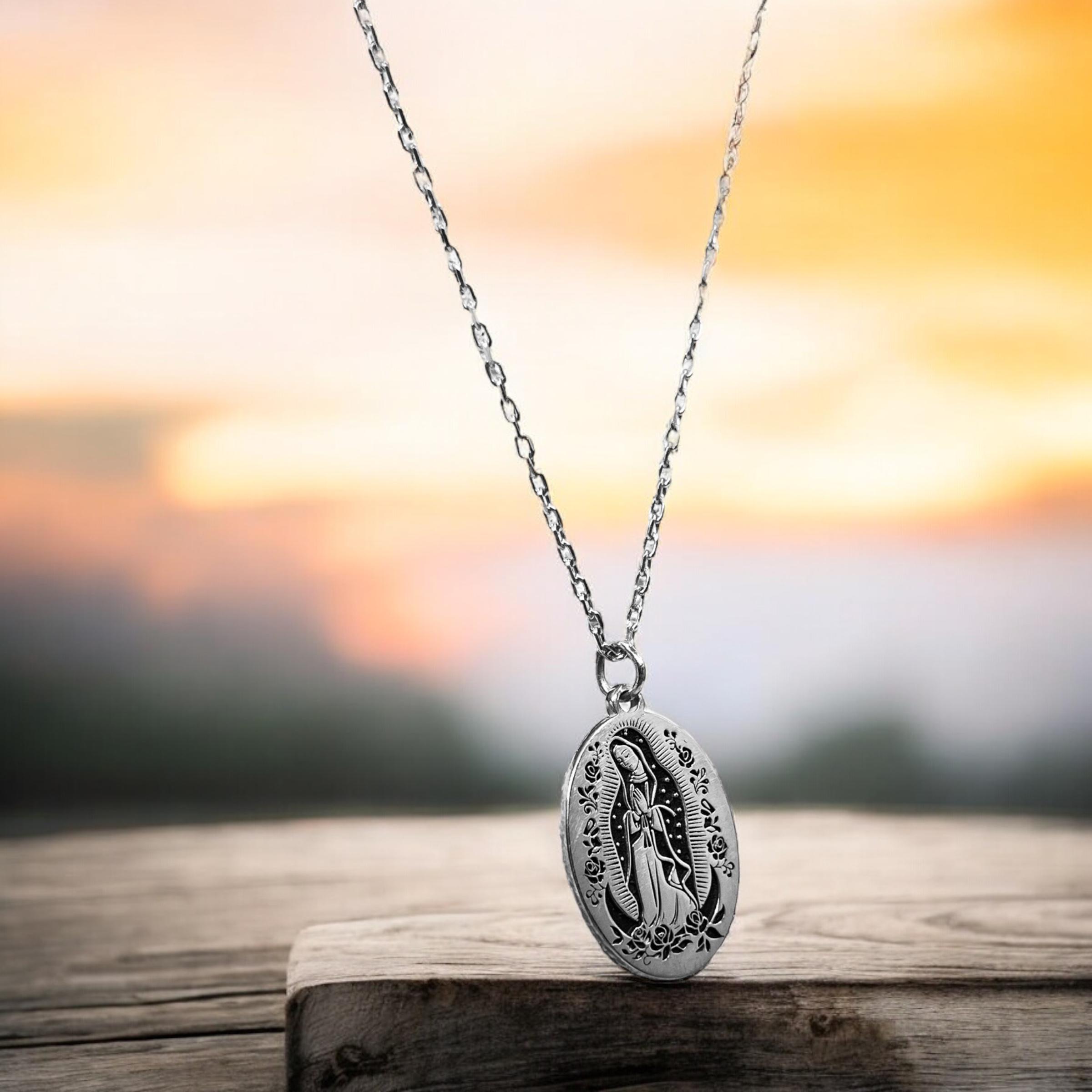 14k Holy Mother Necklace, Sterling Silver Virgin Mary Pendant, Gold ...