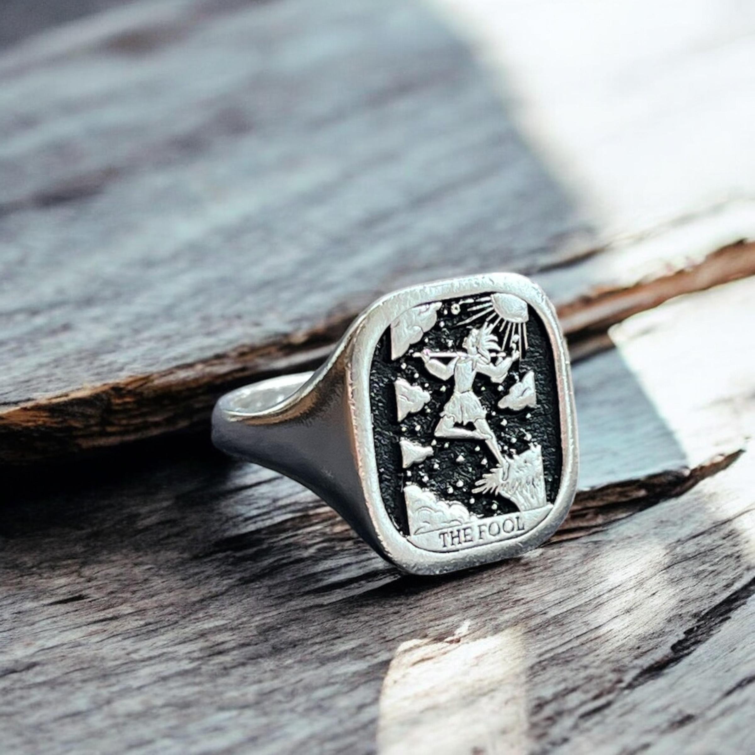 The Fool Ring, Tarot Card Signet Ring Women, Tarot Lover Pinky Ring Man ...