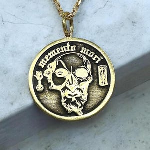 14k Gold Memento Mori Necklace, Silver Unique Skull Pendant, Goth Jewelry, Antique Lovers Charm, Stoicism Chain, Gift for Him, Gift for Her
