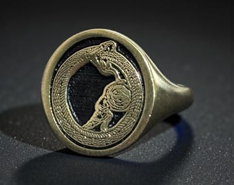 Sisyphus Ouroboros Ring, Greek Mythology Signet Ring Woman, Snake