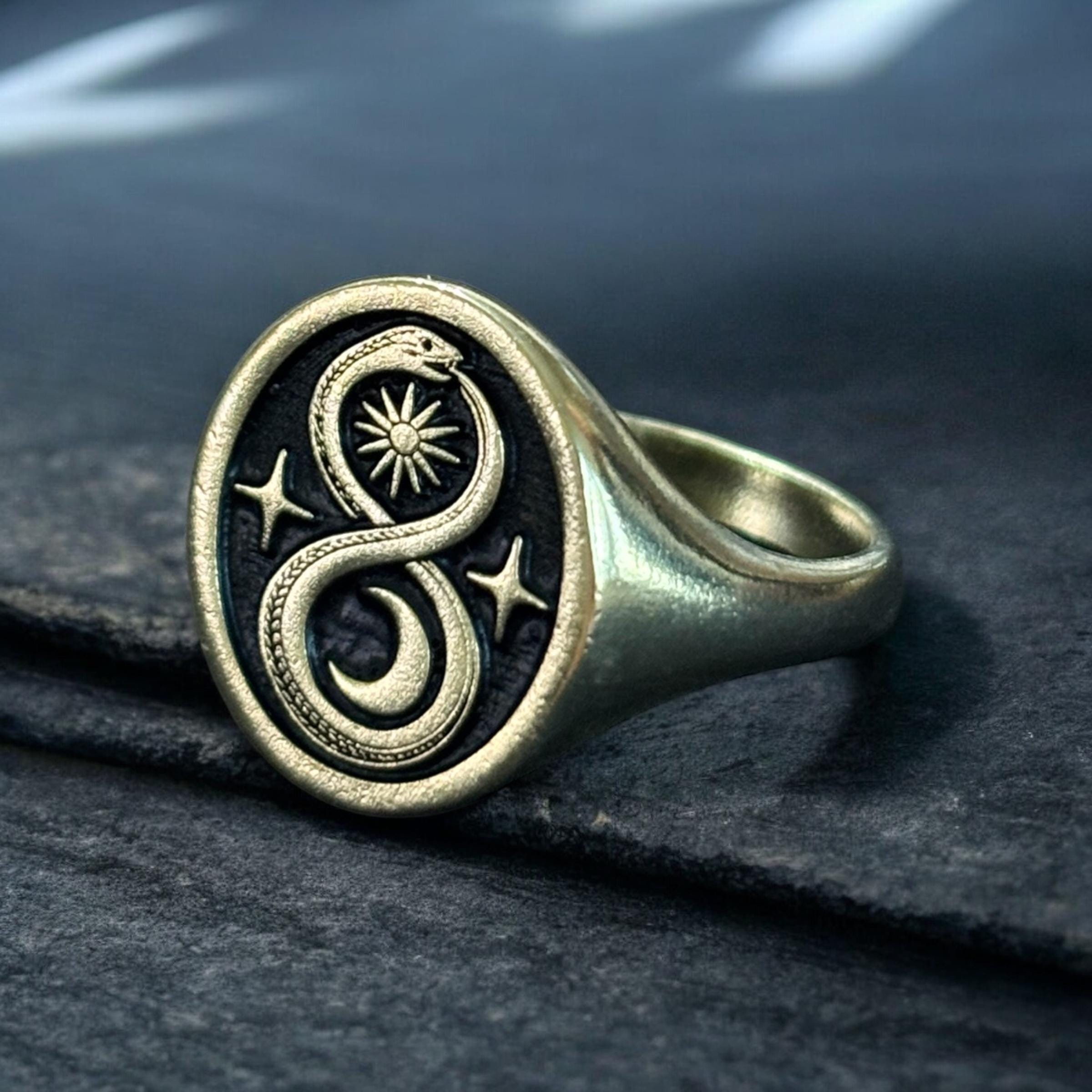 Infinity Signet Ring Infinity Ouroboros Signet Ring – Silver Snake Sun Moon Mythology Pinky ...