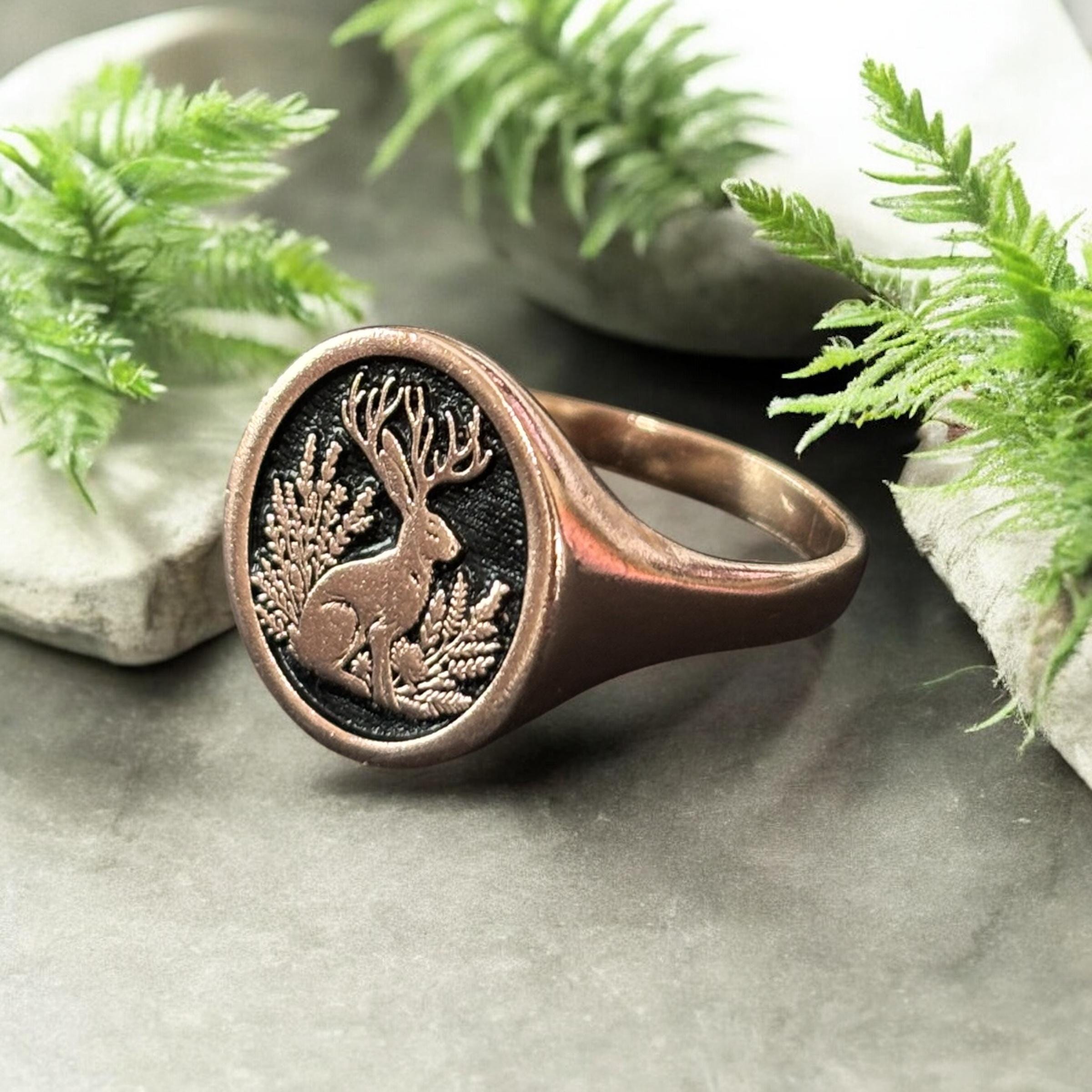 Jackalope Ring, Horned Rabbit Signet Ring Woman, Mythical Pinky Ring ...