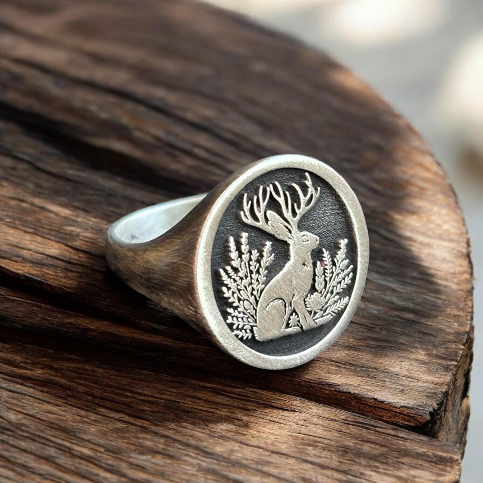 Jackalope Ring, Horned Rabbit Signet Ring Woman, Mythical Pinky Ring ...
