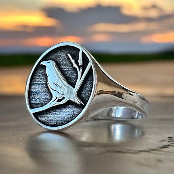 Raven Signet Ring Crow Silver Pinky Ring Corvine Old School Tattoos Inspired Jewelry Animal Bird Signet Ring Signet Ring for Men Women Etsy UK