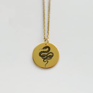 Collier Snake Signet, Collier Signet Animal en Or, Pendentif Gravé Personnalisé, Collier Serpent, Pendentif Serpent Argent, Bijoux Serpent Noir