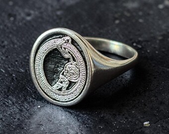 Sisyphus Ouroboros Ring, Greek Mythology Signet Ring Woman, Snake