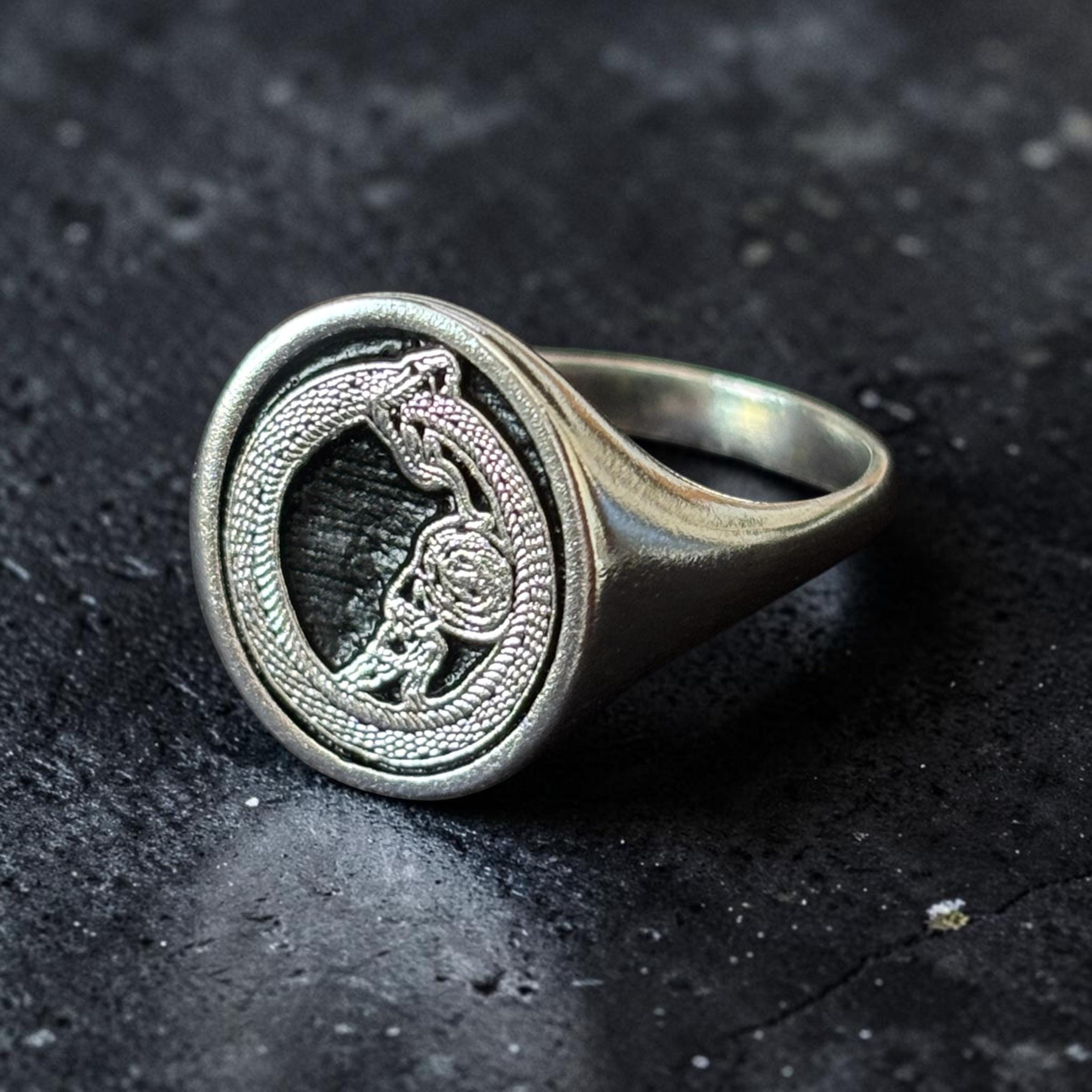Sisyphus Ouroboros Ring, Greek Mythology Signet Ring Woman, Snake