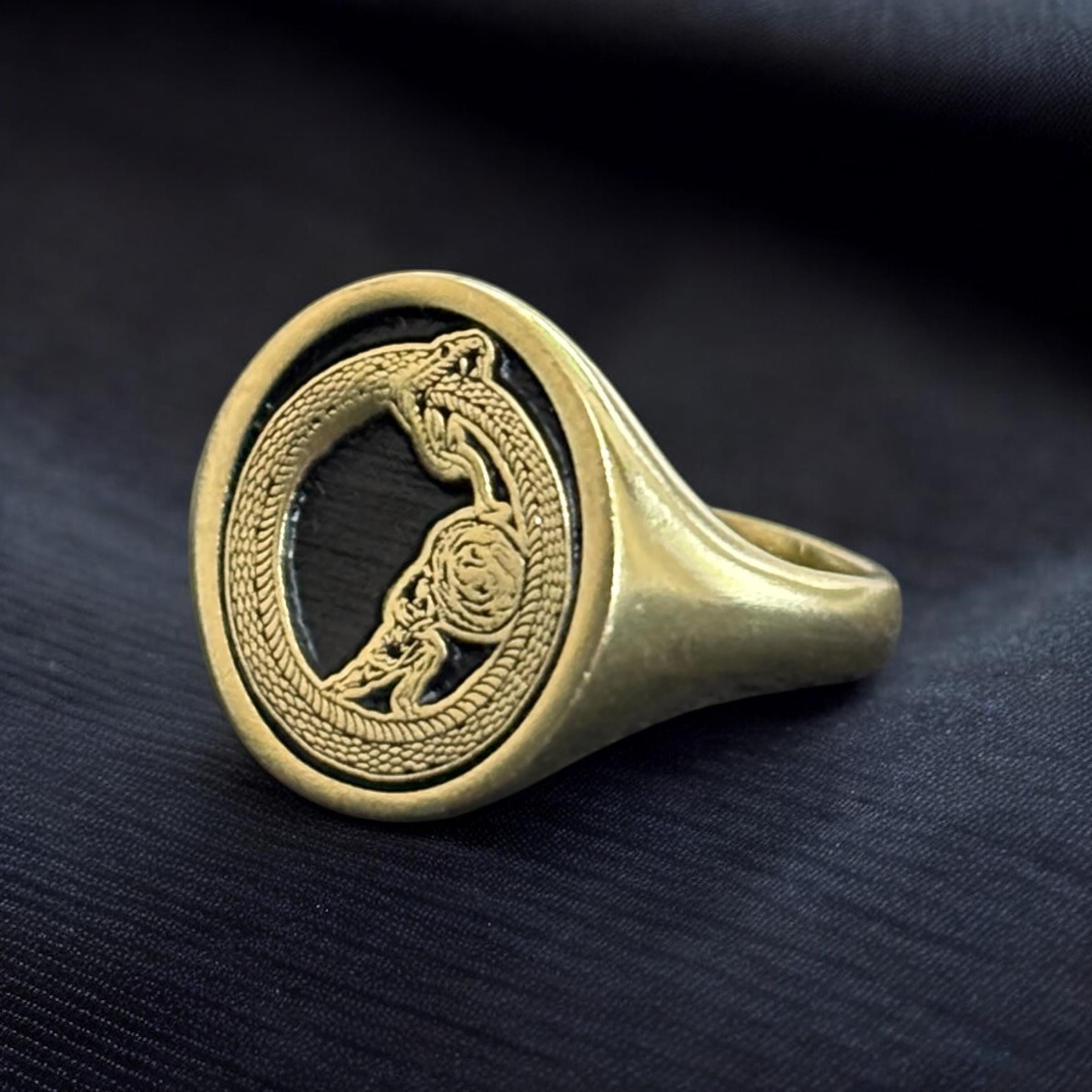 Sisyphus Ouroboros Ring, Greek Mythology Signet Ring Woman, Snake