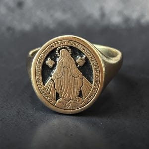 Miraculous Virgin Mary Ring, Marian Consecration Signet Ring, Virgin Mary Pinky Ring, Religious Christian Gifts Women, Family Gifts For Men image 4