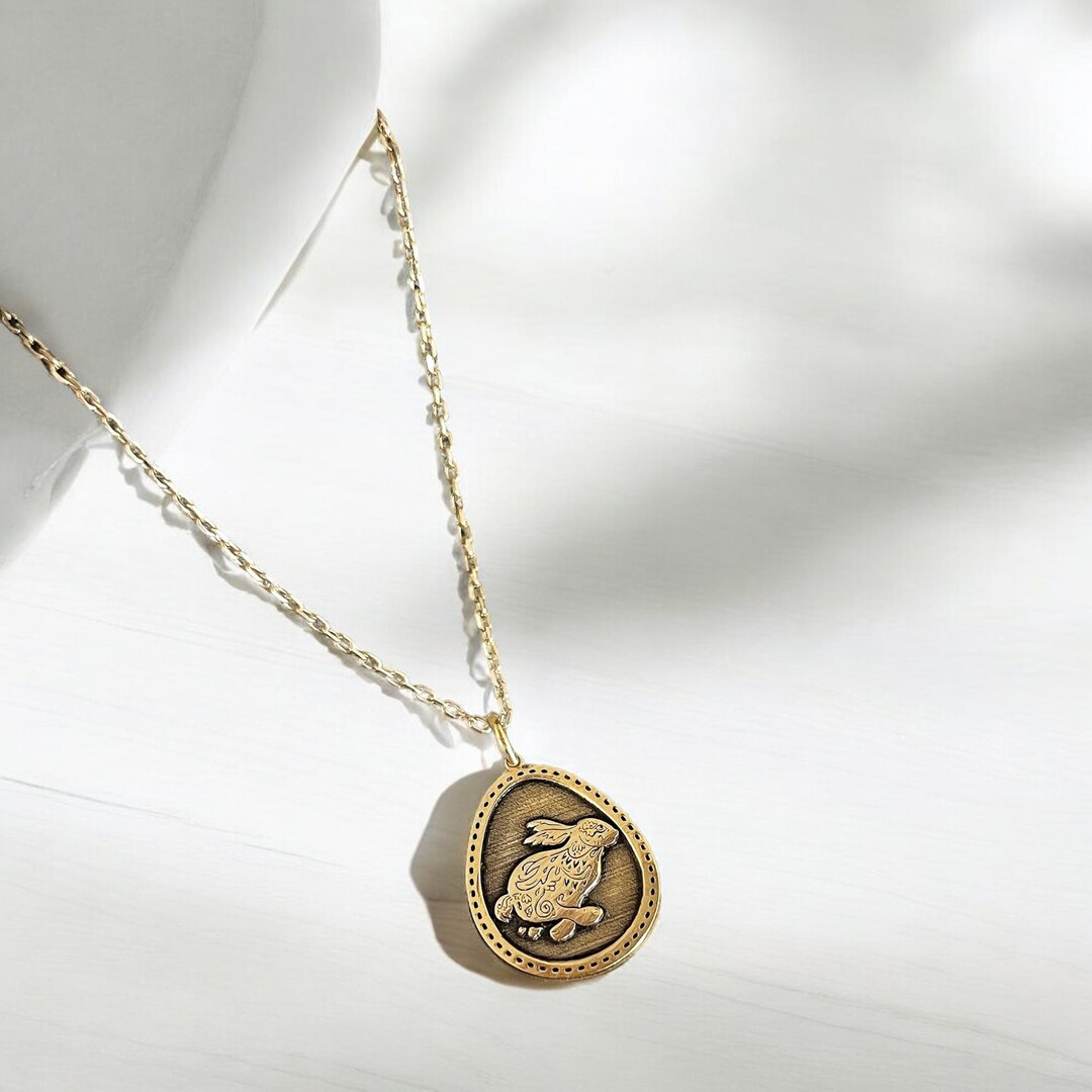 14k Gold Rabbit Necklace, Silver Bunny Pendant, White Rabbit Jewelry ...