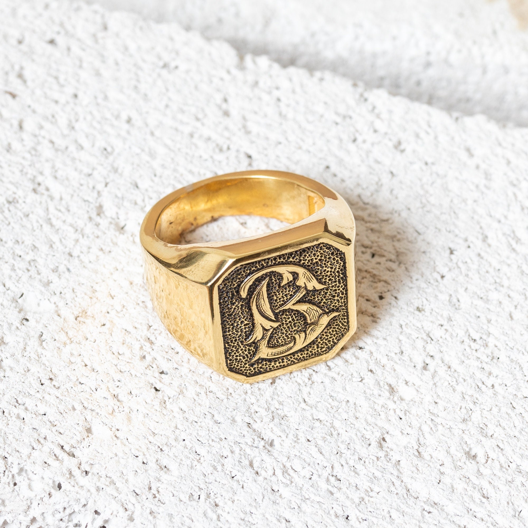 14k Solid Gold Signet Ring-8k Personalized Engagement Ring-Engraved Men Ring-Signet Ring-Monogram Ring-Personalized Jewelry-Monogram Jewelry