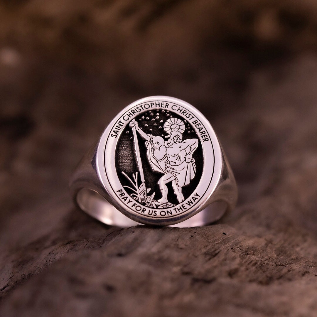 Saint Christopher Ring, Christian Saints Signet Ring Women