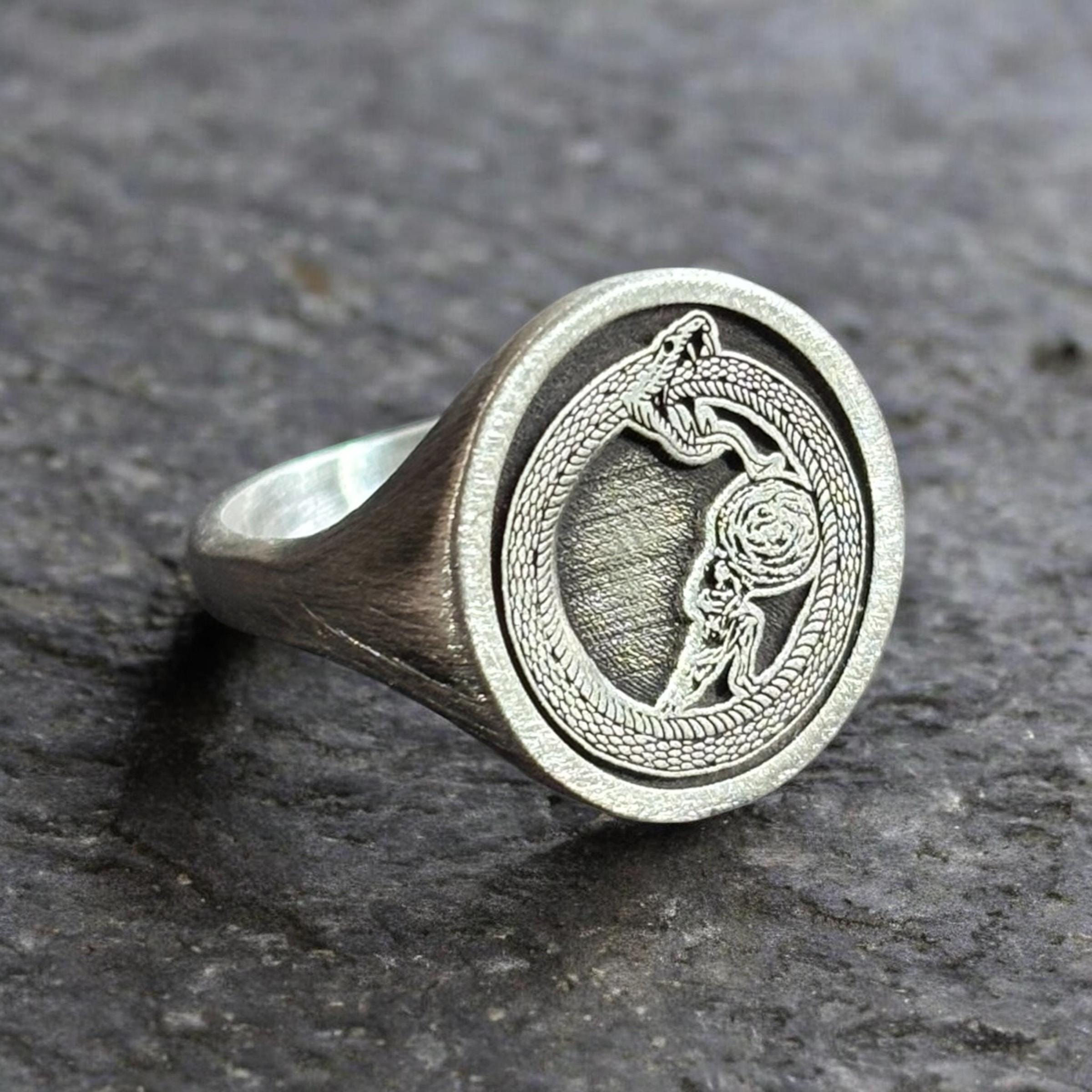 Sisyphus Ouroboros Ring, Greek Mythology Signet Ring Woman, Snake