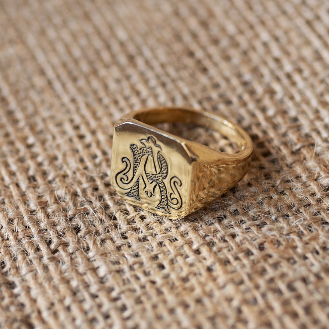 Custom Two Initials Monogram Rings Men Gold Filled Personalized Signet Ring Women Letter Engraved Sterling Silver Signet Ring Pinky Ring Etsy