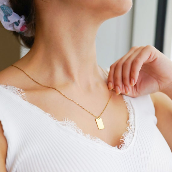 Personalized Rectangle Necklace Custom Aesthetic Gold Necklace