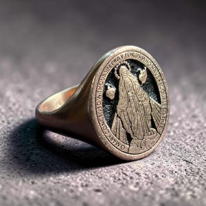 Miraculous Virgin Mary Ring, Marian Consecration Signet Ring, Virgin Mary Pinky Ring, Religious Christian Gifts Women, Family Gifts For Men Rose gold