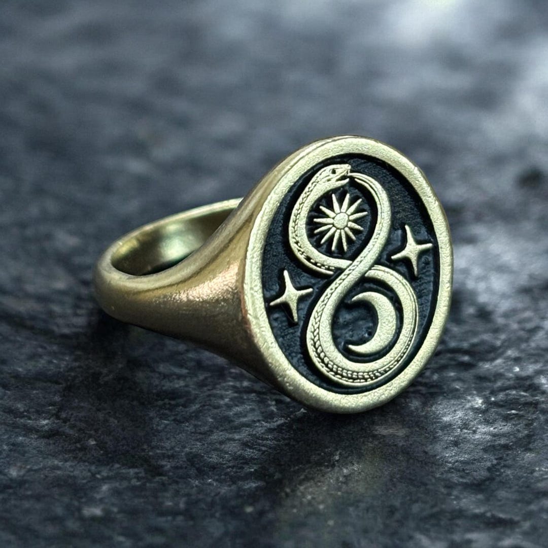 Infinity Signet Ring Infinity Ouroboros Signet Ring – Silver Snake Sun Moon Mythology Pinky ...